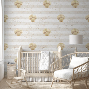 Nautical Seashell Gold Nursery Wallpaper