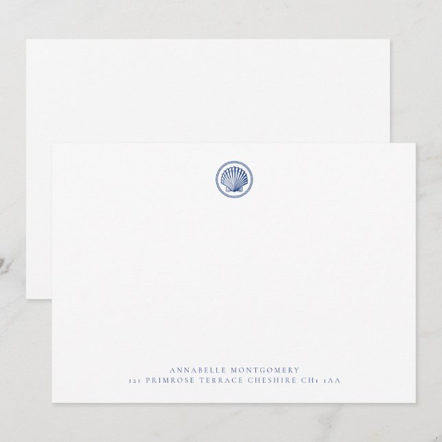 Nautical Seashell Navy Correspondence        Card (Front/Back)