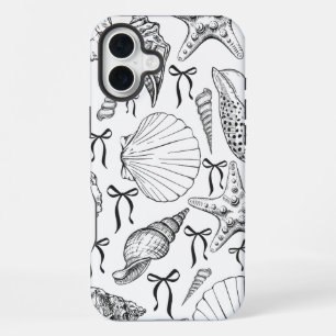 Nautical Seashell Pattern in White and black iPhone 16 Plus Case