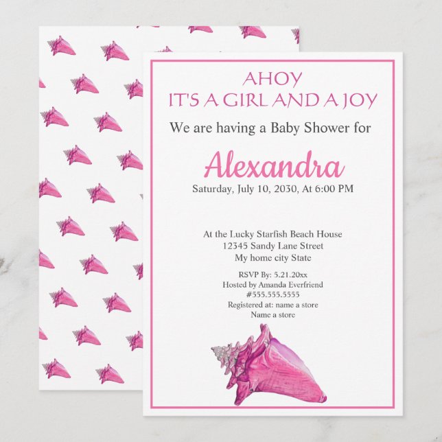 Nautical Seashell Pink Girl Baby Shower invitation (Front/Back)