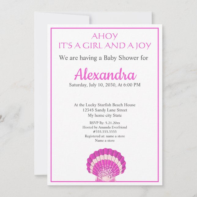 Nautical Seashell Pink Girl Baby Shower invitation (Front)