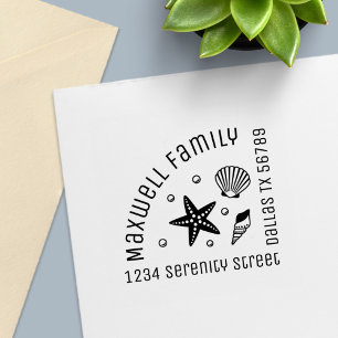 Nautical Seashell Starfish Corner Family Address Self-inking Stamp