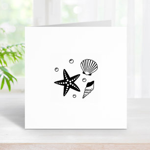 Nautical Seashell Starfish Pearls 1x1 Rubber Stamp