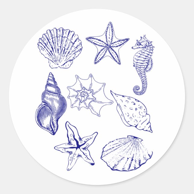 Nautical Seashell Sticker – Blue Line Art Ocean (Front)