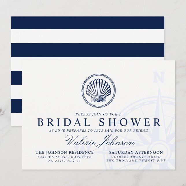 Nautical Seashell Themed Bridal Shower Invitation (Front/Back)