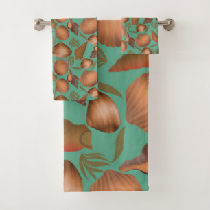 Nautical Seashell Turquoise Pattern  Bath Towel Set