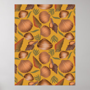 Nautical Seashell Yellow Pattern Poster