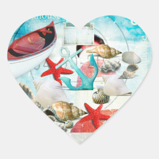 Nautical Seashells Anchor Starfish Beach Theme Heart Sticker
