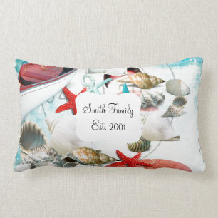 Nautical Seashells Anchor Starfish Beach Theme Lumbar Cushion