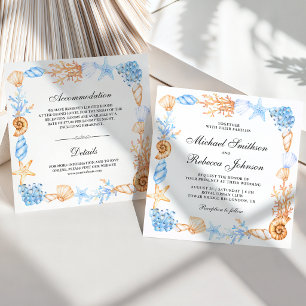 Nautical Seashells Frame All in One Wedding Invitation