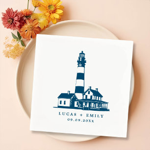 Nautical Seaside Lighthouse Dark Blue Wedding Napkin