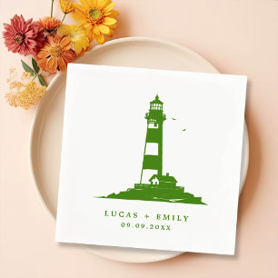 Nautical Seaside Lighthouse Dark Blue Wedding Napkin