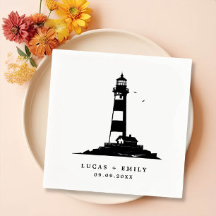Nautical Seaside Lighthouse Dark Blue Wedding Napkin