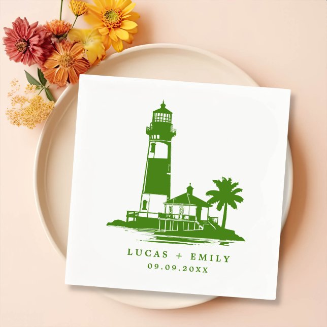 Nautical Seaside Lighthouse Dark Blue Wedding Napkin (Creator Uploaded)