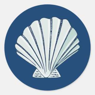 Nautical Seaside Shell Classic Round Sticker
