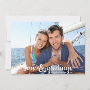 Nautical SEAsons Greetings Anchors Two+Photo Holiday Card