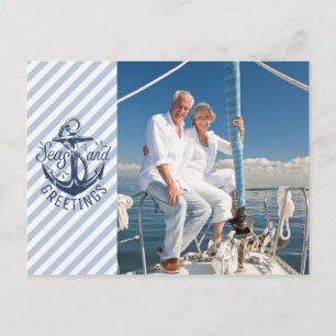 Nautical SEAson's Greetings, Navy Anchor--2 Photos Holiday Postcard