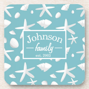 Nautical Seastar Seashells Family Beach House Coaster
