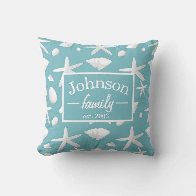 Nautical Seastar Seashells Family Beach House   Cushion (Front)