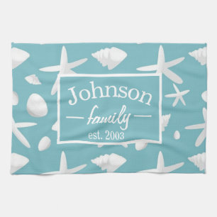 Nautical Seastar Seashells Family Beach House   Tea Towel