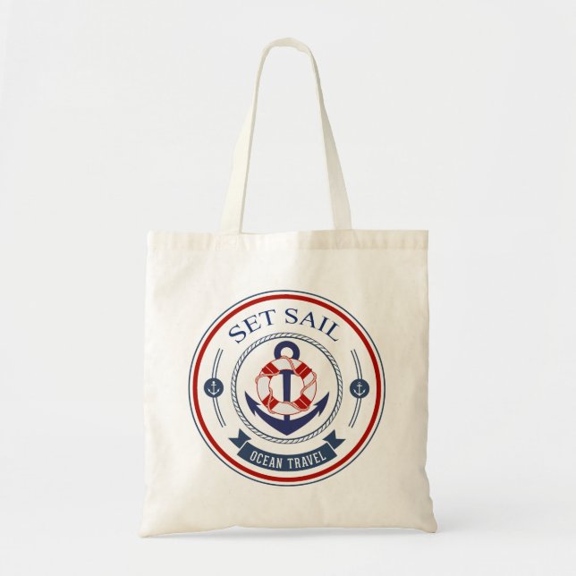 Nautical Set Sail Ocean Travel Tote Bag (Front)