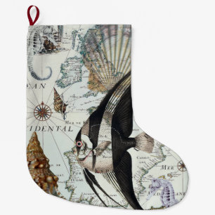 Nautical Shabby Collage Large Christmas Stocking