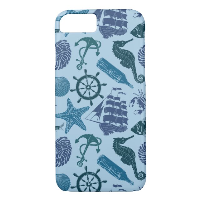 Nautical Shades Of Blue Pattern Case-Mate iPhone Case (Back)