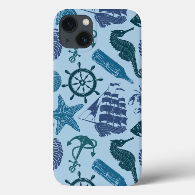 Nautical Shades Of Blue Pattern Case-Mate iPhone Case (Back)