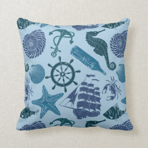 Nautical Shades Of Blue Pattern Cushion