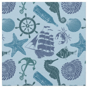 Nautical Shades Of Blue Pattern Fabric