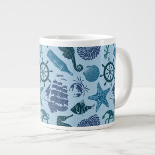 Nautical Shades Of Blue Pattern Large Coffee Mug