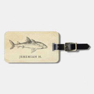 Nautical Shark Personalised Monogram Luggage Tag