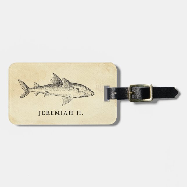 Nautical Shark Personalised Monogram Luggage Tag (Front Horizontal)