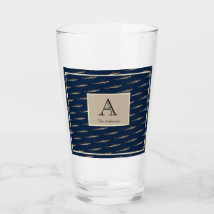 Nautical Sharks Navy Blue Sand Tan Glass