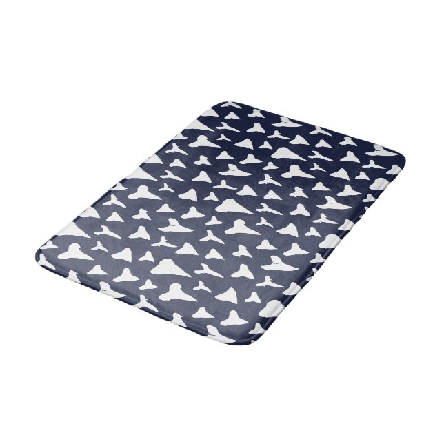 Nautical Sharks Tooth Blue and White Pattern Bath Mat (Angled)