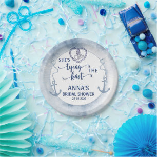 Nautical Shes Tying the Knot Bridal Shower Elegant Paper Plate