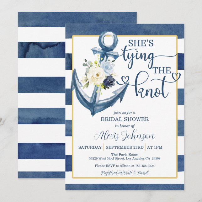 Nautical She's Tying the Knot Bridal Shower (Navy) Invitation (Front/Back)