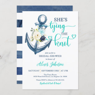 Nautical She's Tying the Knot Bridal Shower (Teal) Invitation