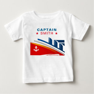 Nautical Ship 1st Birthday Party Captain Name Baby T-Shirt