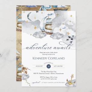 Nautical Ship Adventure Awaits Dreamy Baby Shower Invitation