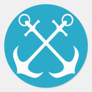 Nautical Ship Anchor Blue And White Sailor Boat Classic Round Sticker