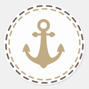 Nautical Ship Anchor Brown and Tan - Sailor, Ocean Classic Round Sticker