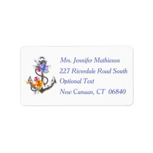 Nautical Ship Anchor Floral Blue Address Labels