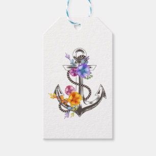 Nautical Ship Anchor Floral Purple Beach Gift Tags
