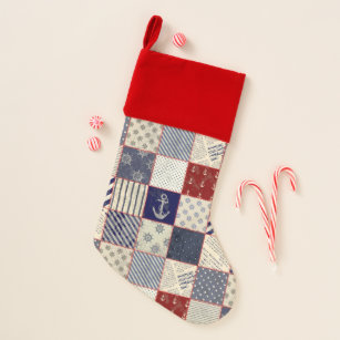 Nautical Ship Anchor Helm Red White Blue Style Christmas Stocking