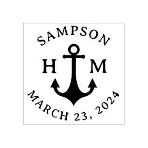Nautical Ship Anchor Name Date and Two Letters Rubber Stamp