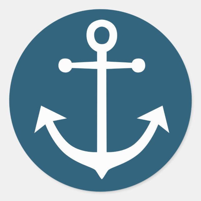 Nautical Ship Anchor Navy Blue And White Classic Round Sticker (Front)