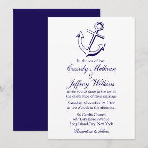 Nautical Ship Anchor Navy Blue Wedding Sailor Invitation