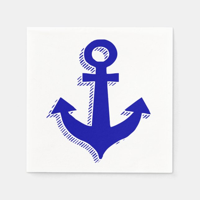 Nautical  Ship Anchor Navy Blue & White Beach Napkin (Front)