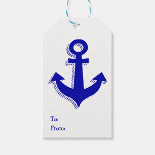 Nautical Ship Anchor Navy Blue & White Gift Tags